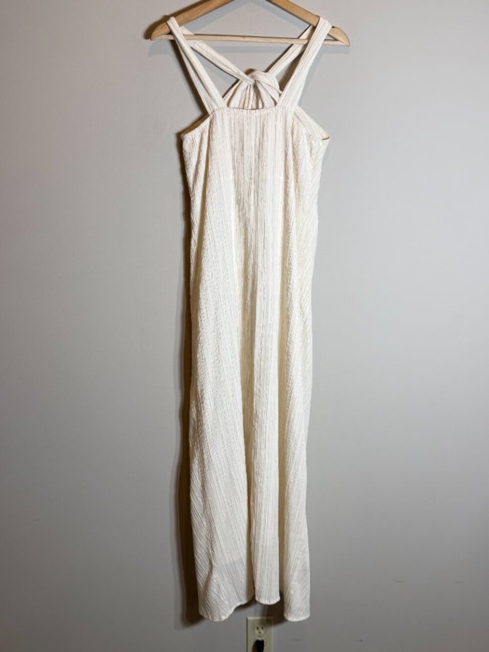 Commense Creamy Halter Long Maxi Dress Women's Small Ivory Textured Flowy Beach - Picture 9 of 15